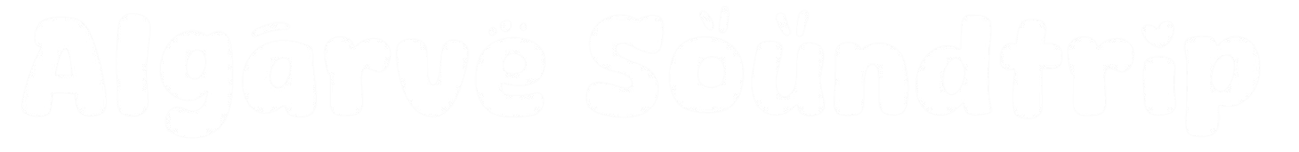Algárve Söundtrip wordmark—bold white font with creative accents, symbolizing music, travel, and Algarve’s vibrant identity.