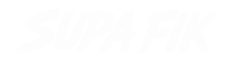 SUPA FIK logo in bold, jagged white lettering on black—Algarve’s signature sound mark in raw, urban typographic style.